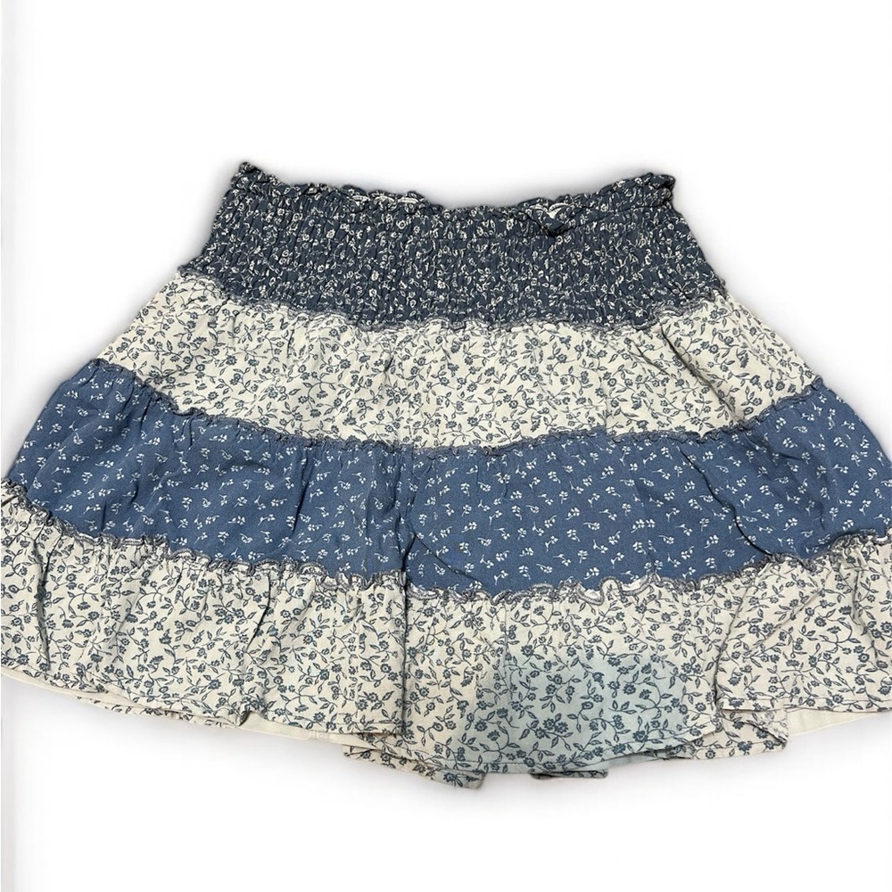 Floral Tiered Skirt in Blue and Cream From American Eagle